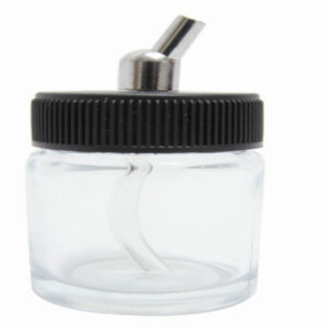 Vaso de vidrio para aerógrafo de cambio rápido de color con tapa y conector para aerógrafo Modelo 39